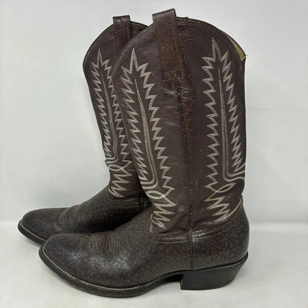 Cowtown Vintage Exotic Men's Cowboy Boots Size 10D Caribou Western Brown Mexico